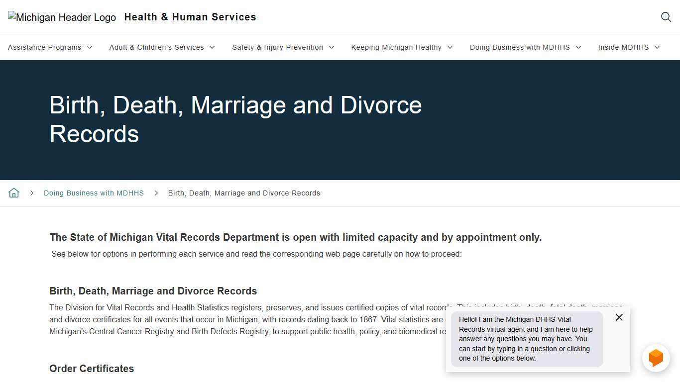 Birth, Death, Marriage and Divorce Records